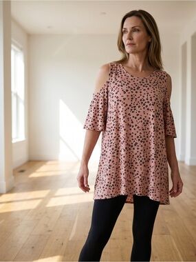 Elle Dusty Rose Cold-Shoulder Leopard Tunic
